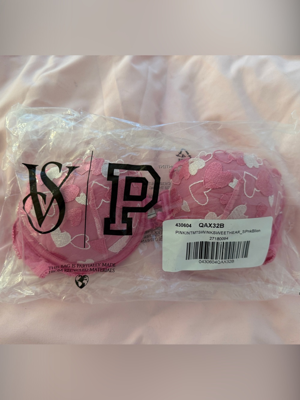 Victoria's Secret PINK Valentine's collection heart-embroidered bra